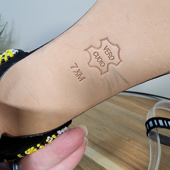 Nicole Miller Beaded Heels Multi Color Seed Bead Black Leather Stiletto Size 7.5 - Picture 15 of 16